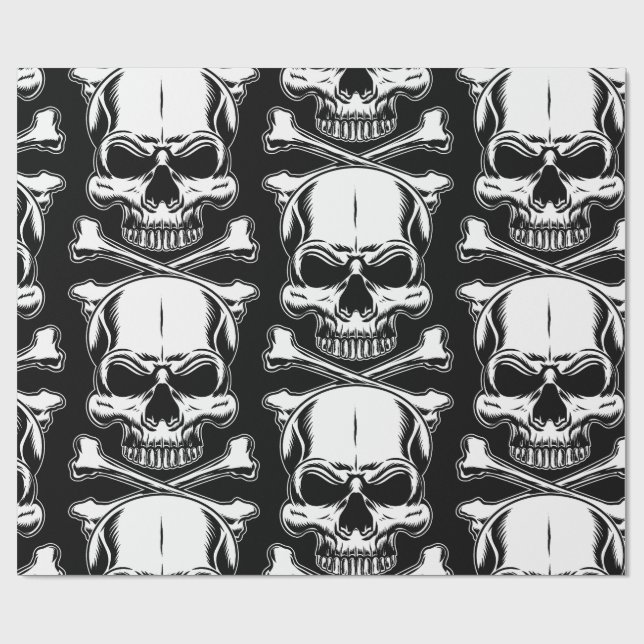 Pirate theme Party Adult Ships Skulls Black Wrapping Paper (Flat)