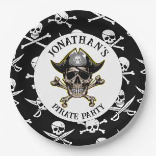 Pirate theme Party Adult Skull.Cross Bones Paper Plate