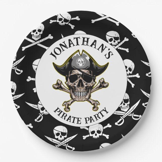 Pirate theme Party Adult Skull.Cross Bones Paper Plate (Front)