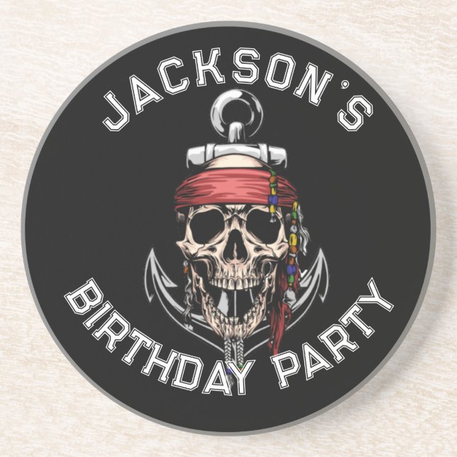 Pirate theme Party Adult Skull  NAUTICAL White Coaster (Front)