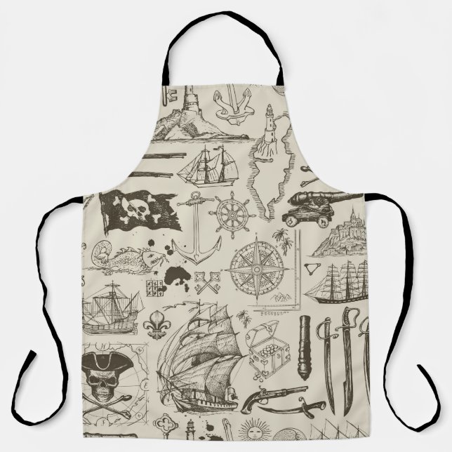Pirate theme: vintage nautical pattern. apron (Front)