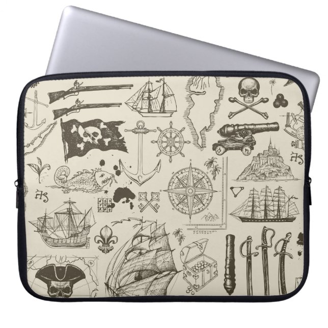 Pirate theme: vintage nautical pattern. laptop sleeve (Front)