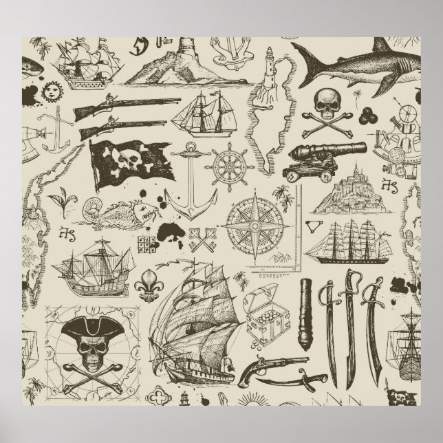 Pirate theme: vintage nautical pattern. poster (Front)