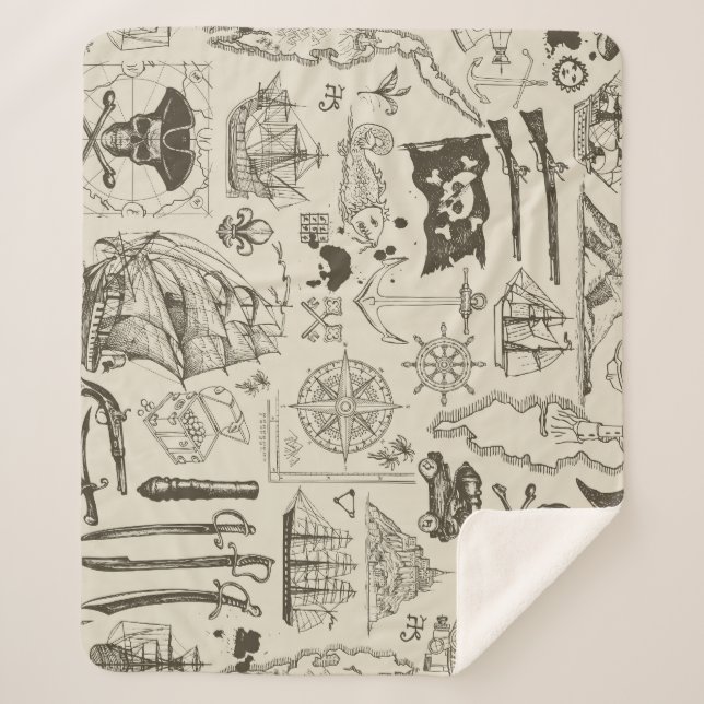 Pirate theme: vintage nautical pattern. sherpa blanket (Front)