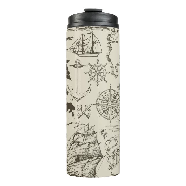 Pirate theme: vintage nautical pattern. thermal tumbler (Front)