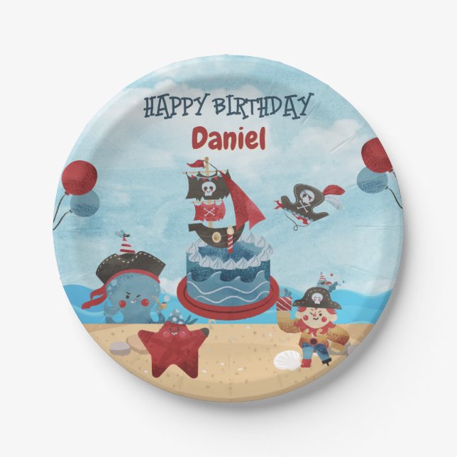 Pirate themed Birthday Paper Plates (Front)
