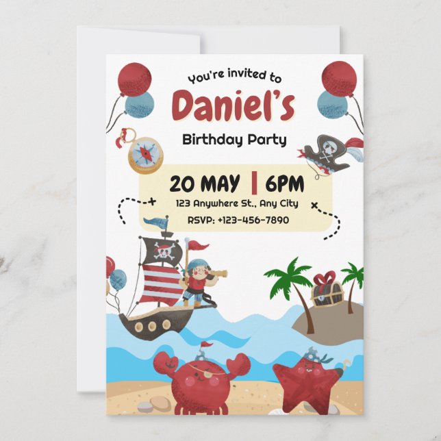 Pirate Themed Birthday Party Invitation (Front)