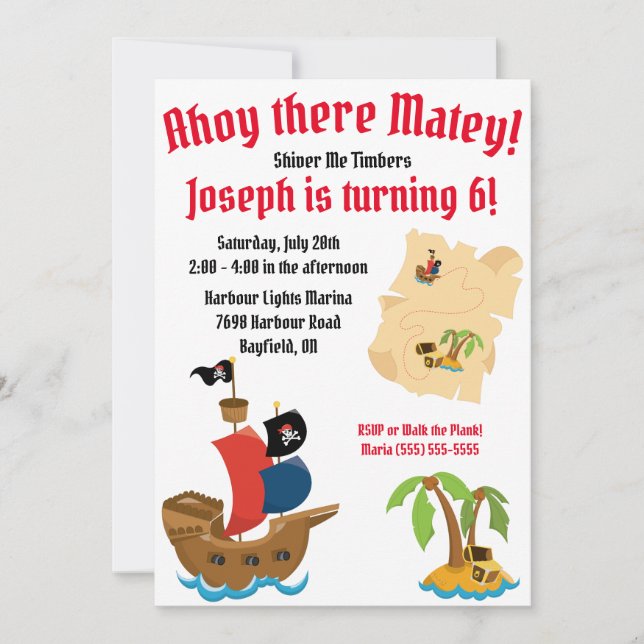 Pirate Themed Birthday Party Invitation (Front)