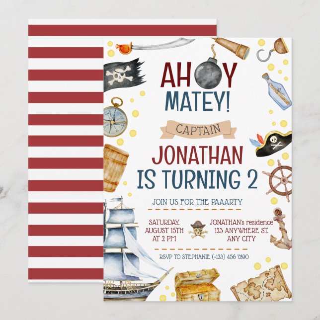 Pirate Themed Birthday Party Invitation (Front/Back)