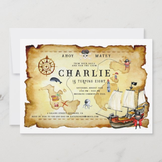 Pirate Themed Birthday Party Invitation (Front)