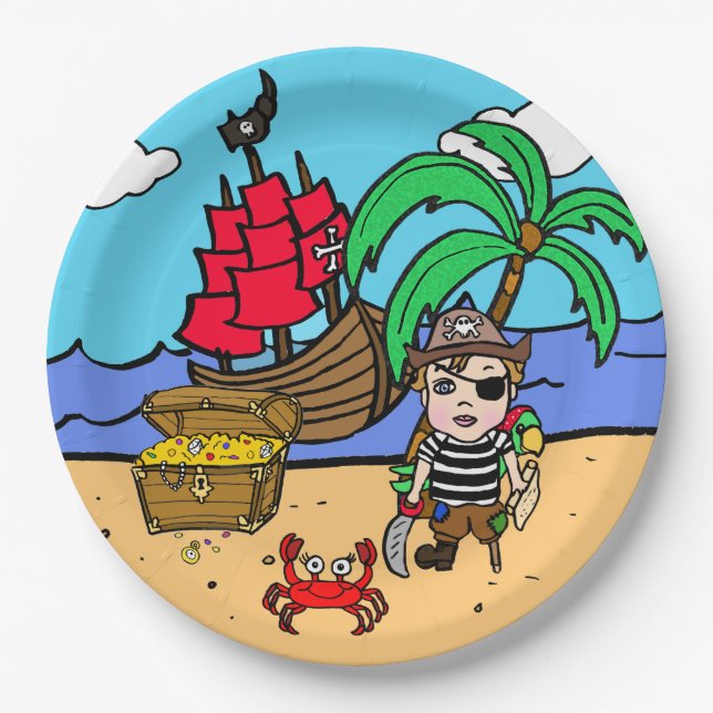 Pirate Themed Birthday Party Paper Plate (Front)