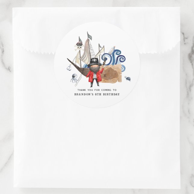 Pirate Themed Birthday Party Thank You Favour Classic Round Sticker (Bag)