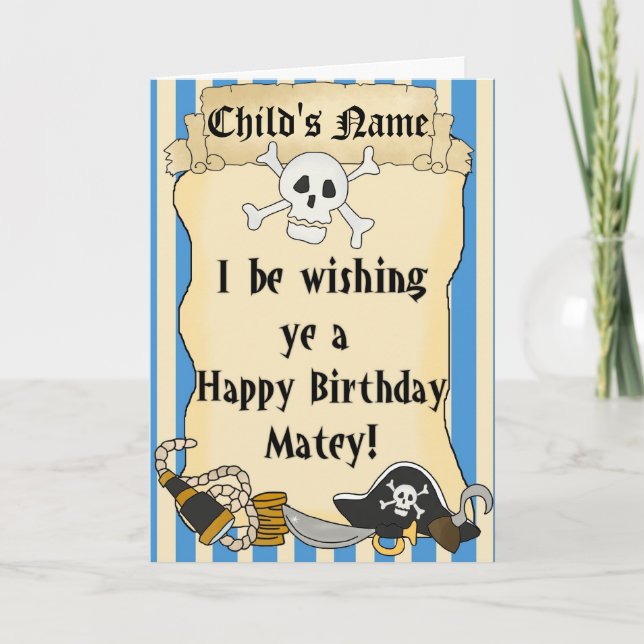 Pirate Themed Child Happy Birthday Card 2 (Front)