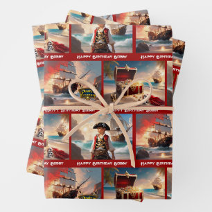 Pirate Treasure Boy's Birthday Personalise Name 3 Wrapping Paper Sheet