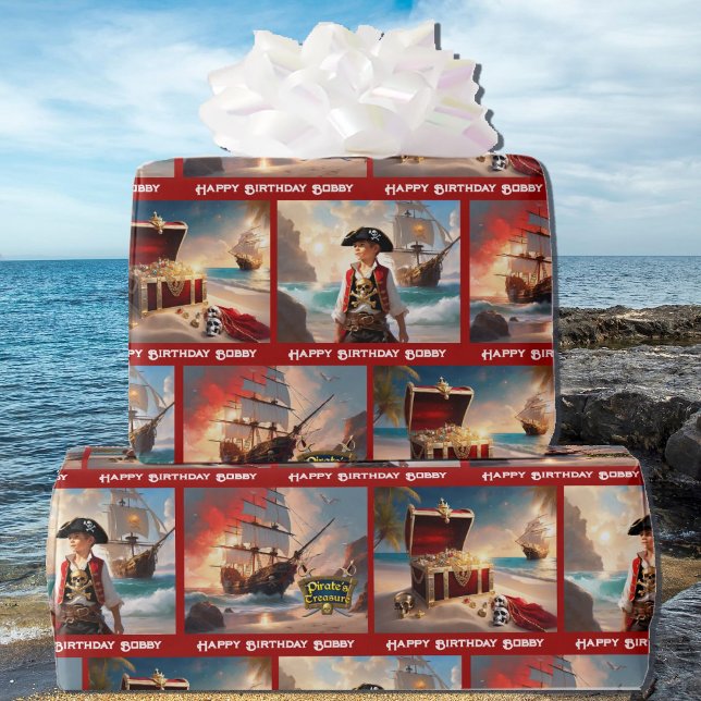 Pirate Treasure Boy's Birthday Personalise Name Wrapping Paper (Creator Uploaded)
