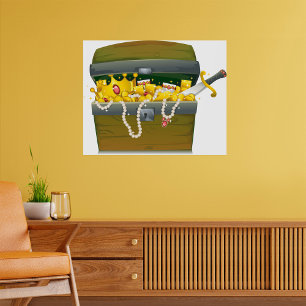 Pirate Treasure Chest with Jewels and Sword Poster