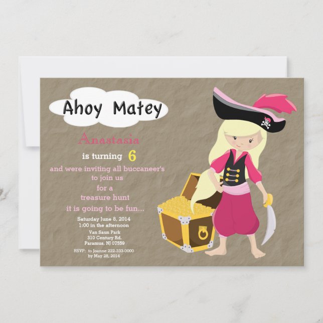 Pirate Treasure Hunt Birthday Invitation (Front)