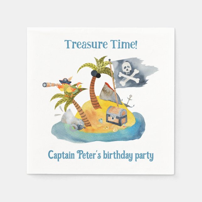 Pirate Treasure Island Birthday Party Napkin (Front)