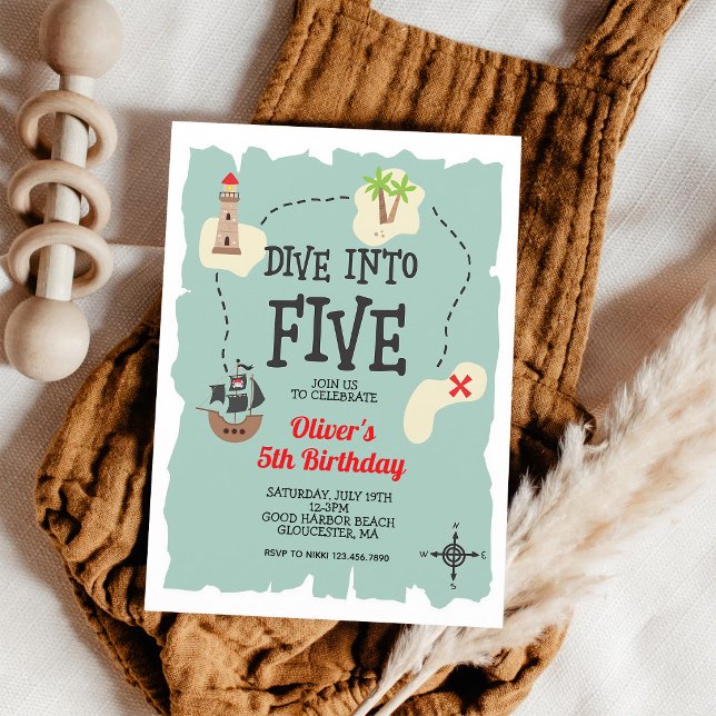 Pirate Treasure Map 5th Birthday Invitation (Creator Uploaded)