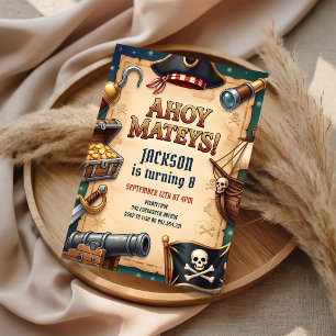 Pirate Treasure Map 5th Birthday Invitation