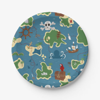 Pirate Treasure Map Birthday Blue Paper Plate