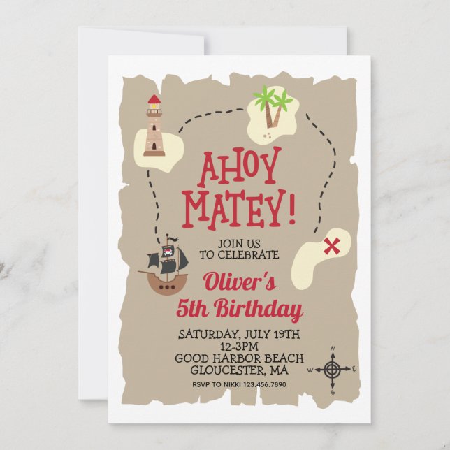 Pirate Treasure map Birthday Invitation (Front)
