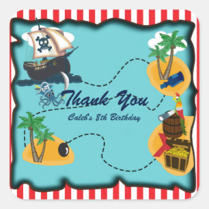 Pirate Treasure Map Birthday Party Favour Stickers