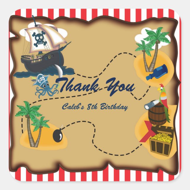 Pirate Treasure Map Birthday Party Favour Stickers (Front)