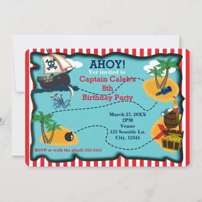 Pirate Treasure Map Birthday Party Invitations (Front)