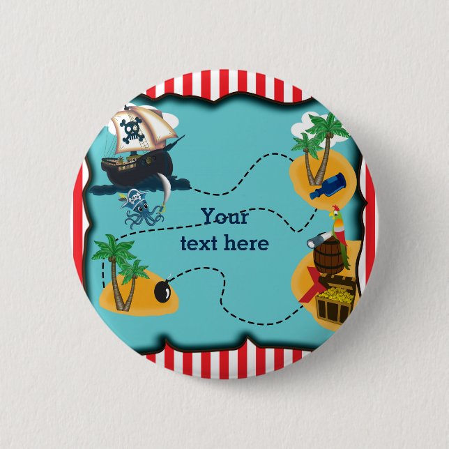 Pirate Treasure Map Birthday Party Pin BUTTON (Front)