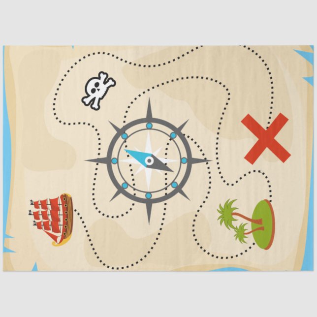 Pirate Treasure Map Cartoon Illustration Tissue Paper (Front)