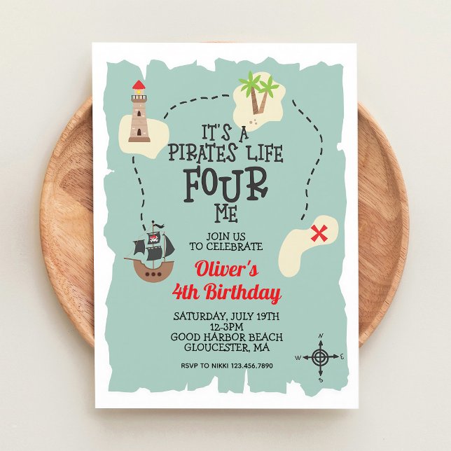 Pirate Treasure Map Fourth Birthday Invitation (Creator Uploaded)