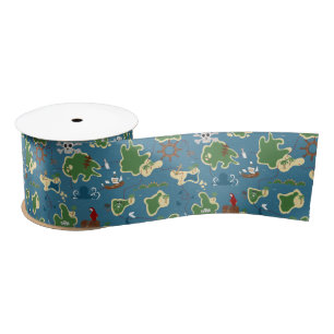 Pirate Treasure Map Ocean Adventure Blue Satin Ribbon