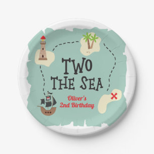 Pirate treasure map two the sea 2nd Birthday Paper Plate