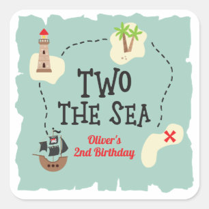 Pirate treasure map two the sea 2nd Birthday Square Sticker