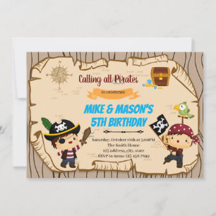 Pirate twins birthday Invitation