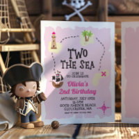 Pirate Two the Sea Pink Birthday Invitation