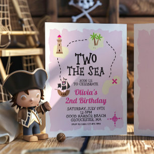 Pirate Two the Sea Pink Birthday Invitation