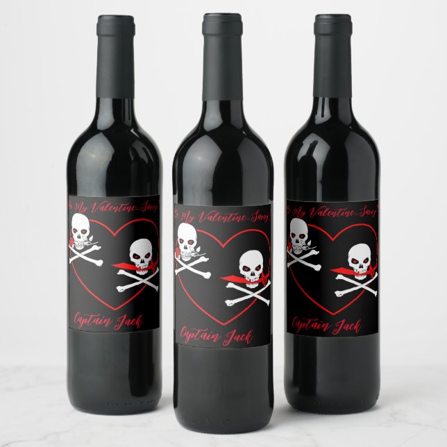 Pirate Valentine Jolly Roger Wine Label (Bottles)