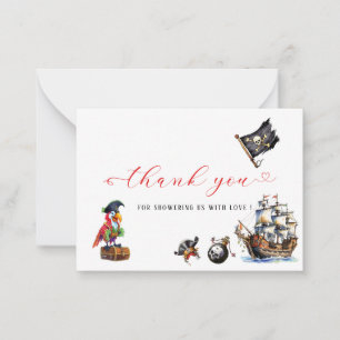 Pirate watercolor birthday party thank you card
