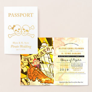 Pirate Wedding Gold Foil Passport Card