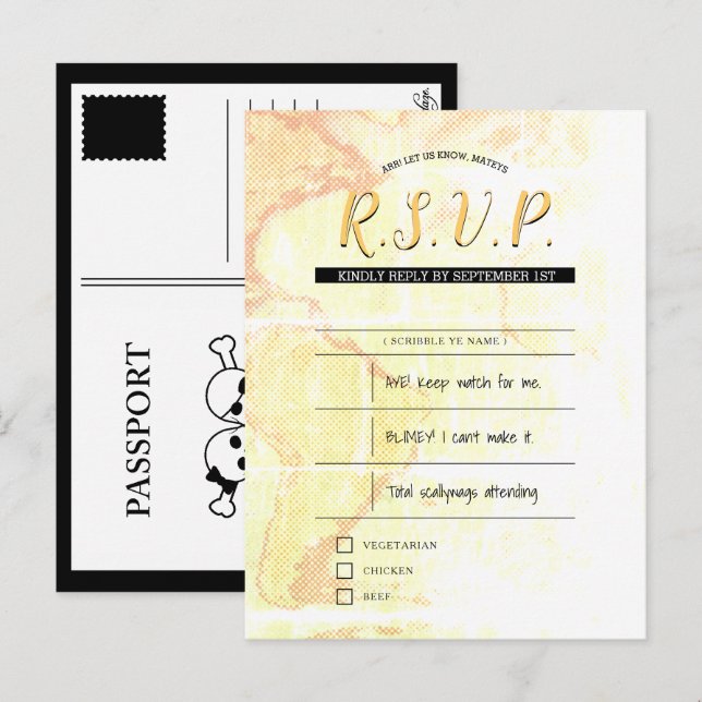 pirate wedding rsvp inserts invitation postcard (Front/Back)