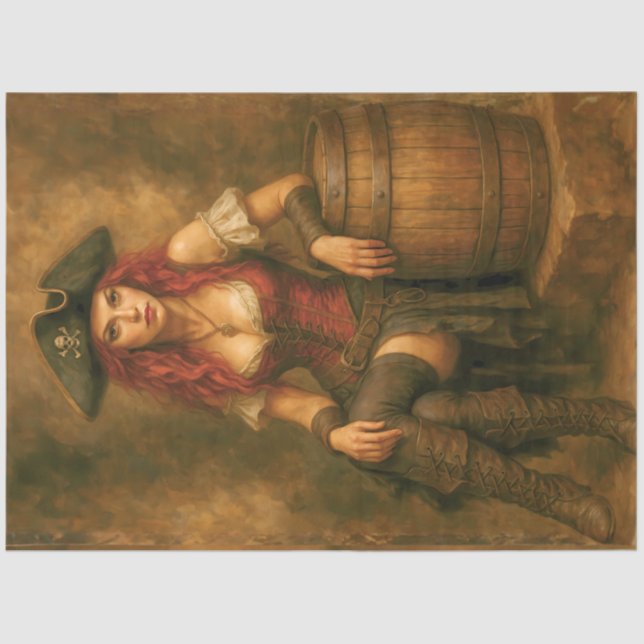 Pirate with Barrel | Caribbean Nautical Decoupage  Tissue Paper (Front)