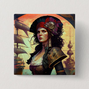 Pirate Woman Fantasy Art 15 Cm Square Badge