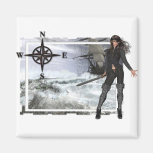 Pirate Woman with Rough Waters Designs Magnet