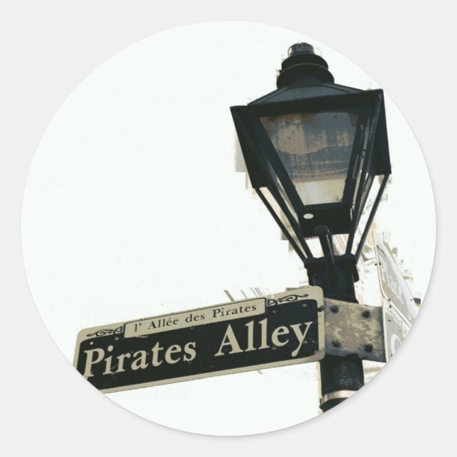 Pirate's Alley in Black & White Classic Round Sticker (Front)