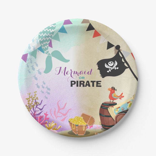 Pirates and Mermaids Party Paper Plates Girl Boy (Front)