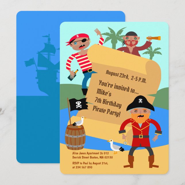 Pirates and treasure map Birthday Party  Invitation (Front/Back)