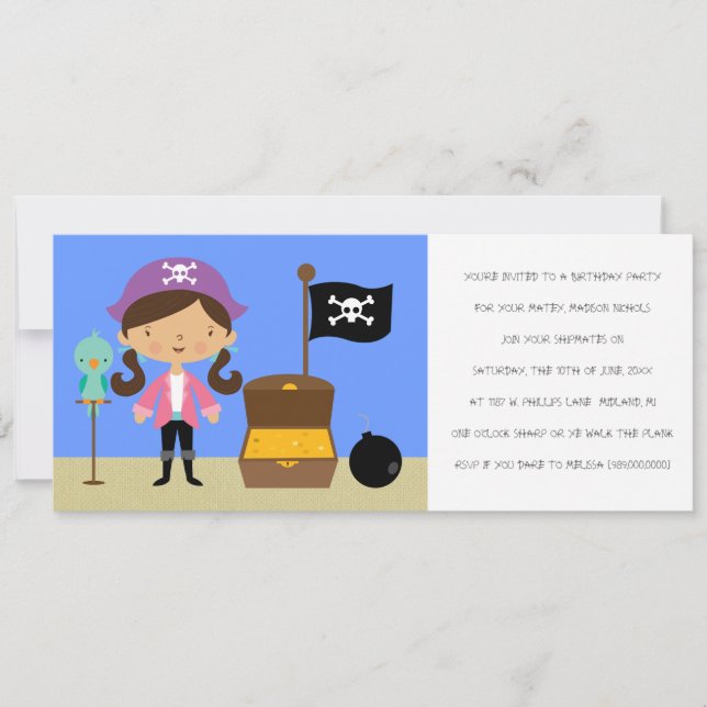 Pirates Birthday Party Invitations (for girls) (Front)
