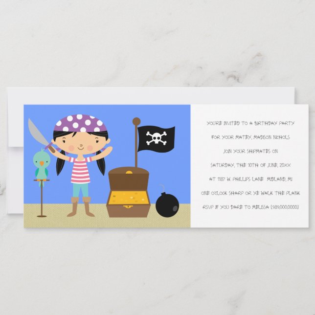 Pirates Birthday Party Invitations (for girls) (Front)